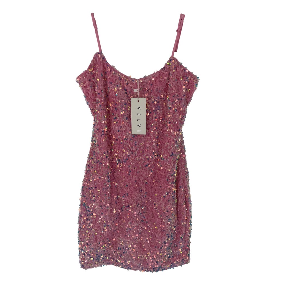 Velvi Sweetheart Sequin Mini Dress Womens S Pink NWT Iridescent Bodycon Party